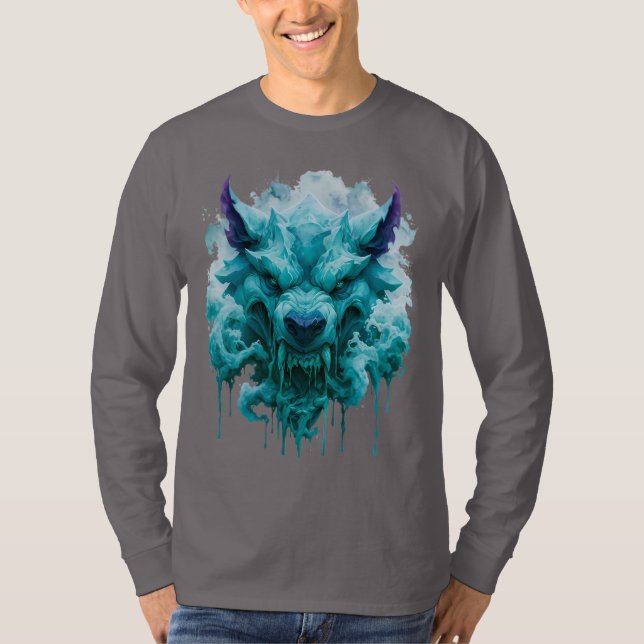Ice Wolf Fantasy Langarmshirt T-Shirt (Vorderseite)