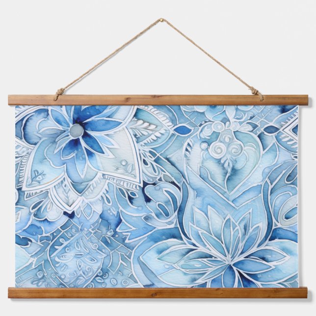 Icebound Fantasy Realm Winter Wandteppich Mit Holzrahmen (Vorne)