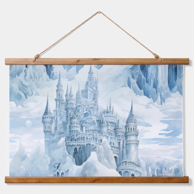 Icebound Fantasy Realm Winter Wandteppich Mit Holzrahmen (Vorne)
