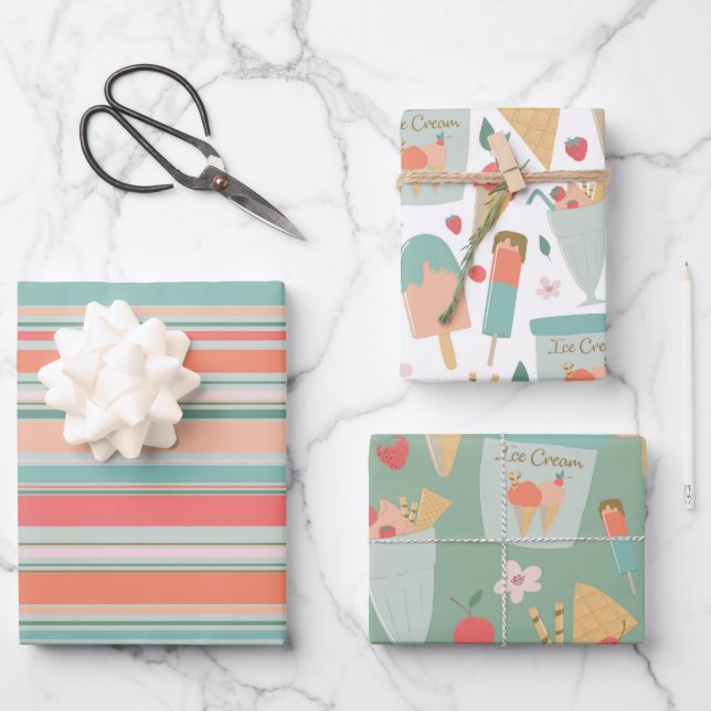 Icecream & Berries Gift Wrap Geschenkpapier Set (Vorderseite)