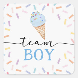 Icecream Gender Reveal Team Boy Quadratischer Aufkleber