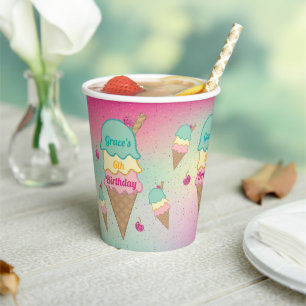 Icecream Parlor Cart Rainbow Glitzer Geburtstag Pappbecher