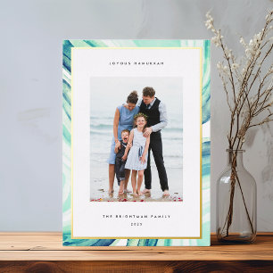 Iced Agate Border Hanukkah Foto Gold Folien Feiertagskarte