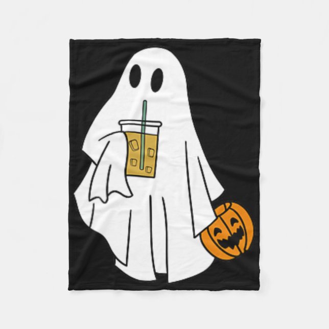 Iced Coffee Halloween Niedlich Little Ghost Pumpki Fleecedecke (Vorderseite)