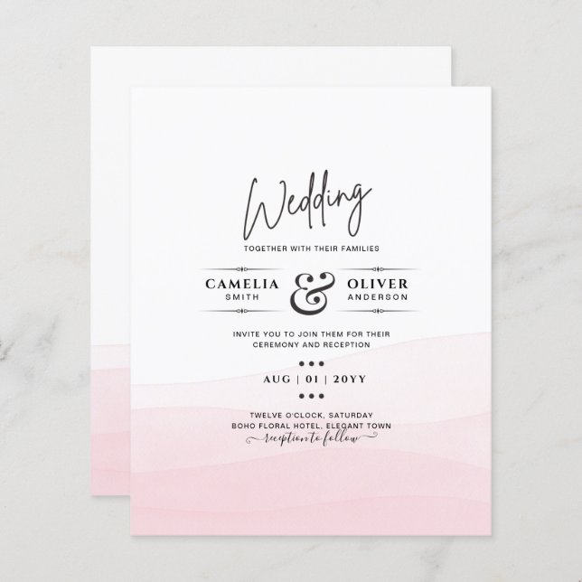 Iced Pink Ombre Wedite Invite (Vorne/Hinten)