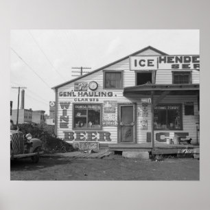 Icehouse und Roadside Store, 1937. Vintages Foto Poster