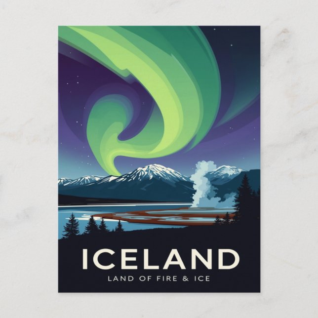 Iceland Aurora Borealis Vintage Travel Postkarte (Vorderseite)