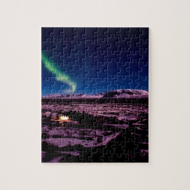 Iceland green northern lights sky puzzle (Vertikal)