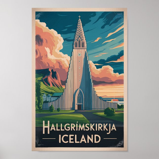 Iceland Hallgrimskirkja Illustration Travel Art Poster (Vorne)