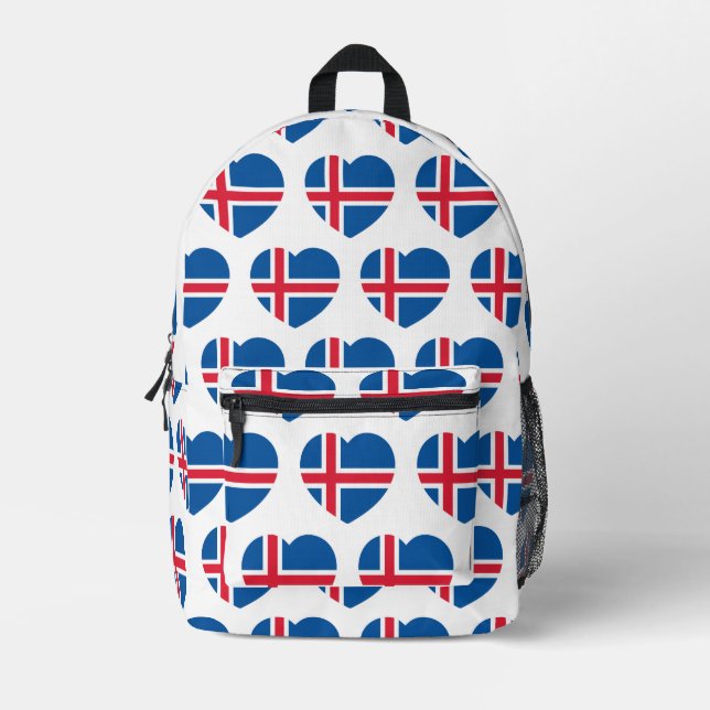 Iceland Heart Flag Bedruckter Rucksack (Vorderseite)