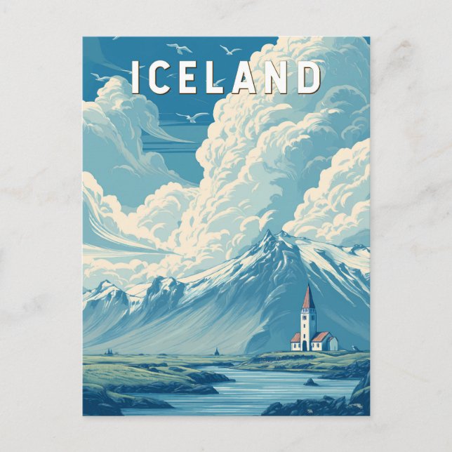 Iceland Illustration Travel Art Vintage Postkarte (Vorderseite)