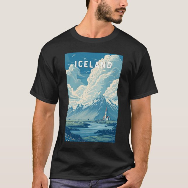 Iceland Illustration Travel Art Vintage T-Shirt (Vorderseite)