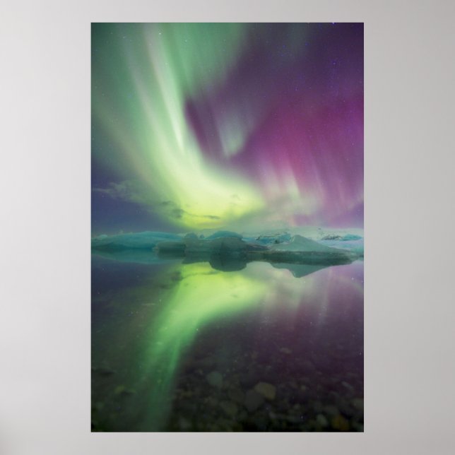 Iceland, Jokulsarlon. Aurora Lights Reflect Poster (Vorne)