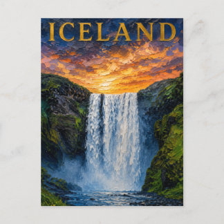 Iceland: Mystic Glow Waterfall Art Souvenir Postkarte