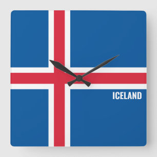 Iceland National Flag Patriotic Quadratische Wanduhr