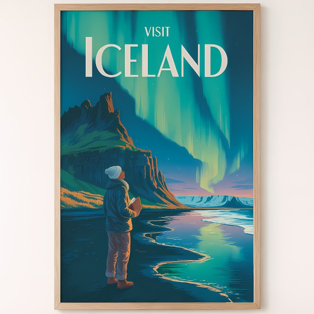 Iceland Northern Lights Illustration Travel Art Vi Poster (Von Creator hochgeladen)