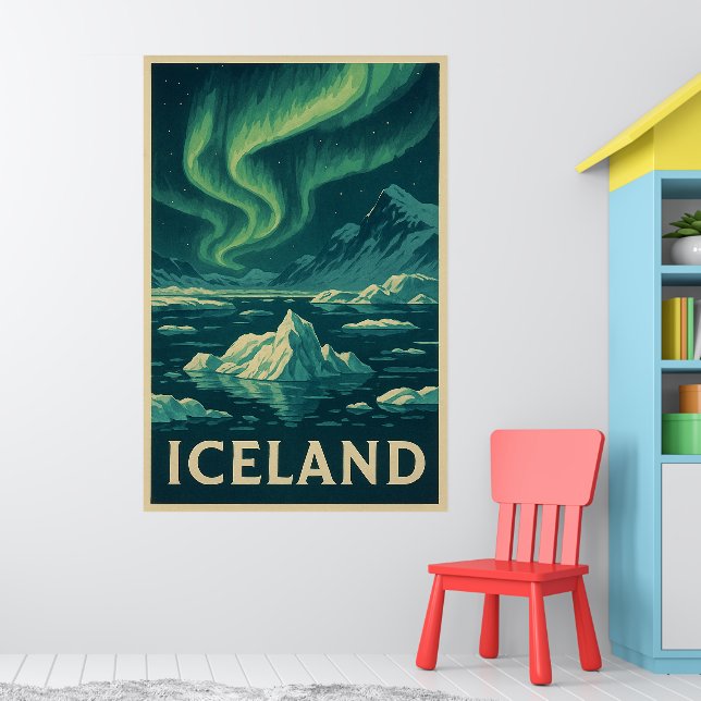 Iceland Northern Lights – Vintage Arctic Landscape Poster (Kinderzimmer 1)