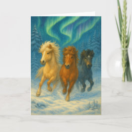 Icelandic Horses Northern Lights Holiday Card Feiertagskarte