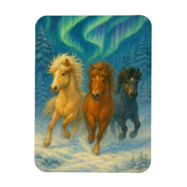 Icelandic Horses Northern Lights Magnet (Vertikal)