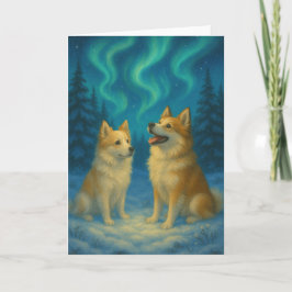 Icelandic Sheepdog Northern Lights Holiday Card Feiertagskarte