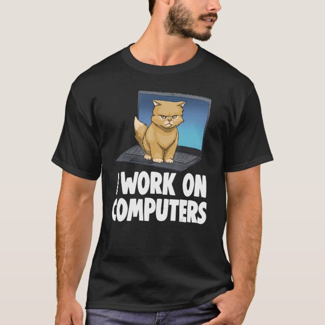 Ich arbeite an Computer wütend Katzenkatze Kitten T-Shirt (Vorderseite)