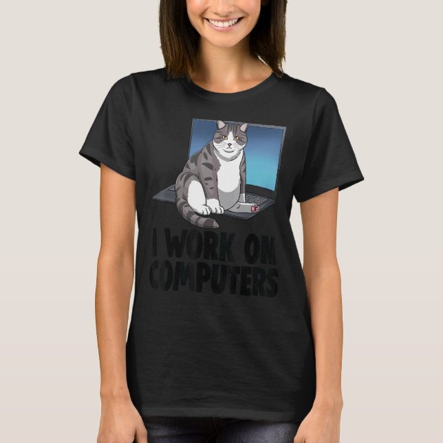 Ich arbeite an Computerkatzenkatze Kitten T-Shirt (Vorderseite)