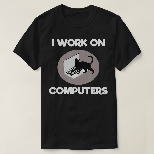 Ich arbeite an Computern Funny Cat Programmierer J T-Shirt (Design vorne)