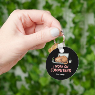Ich arbeite an Computern lustige Katzen Computer H Schlüsselanhänger