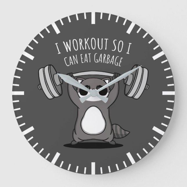 Ich arbeite daran, Müll zu essen - Funny Gym Racco Große Wanduhr (Vorderseite)