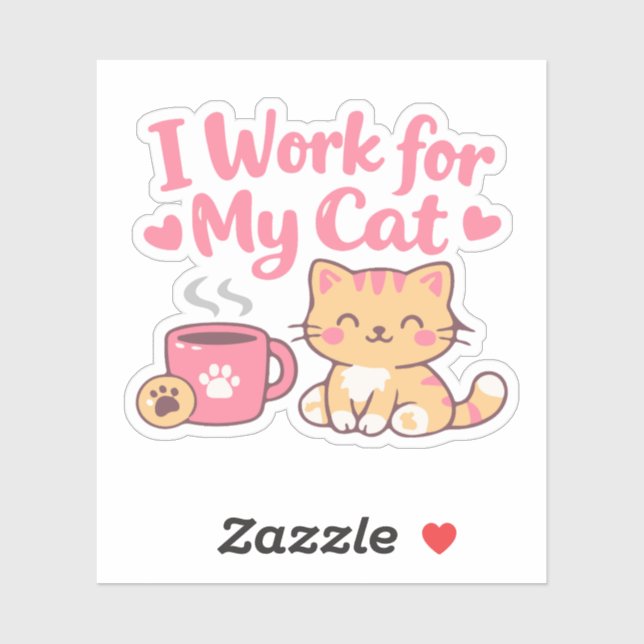 Ich arbeite für meine Katze – süßes Kawaii-Katzend Aufkleber (Blatt)
