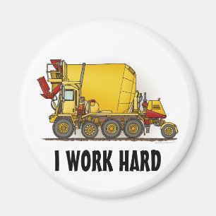 Ich arbeite Hard Cement Mixer Truck Round Magnet