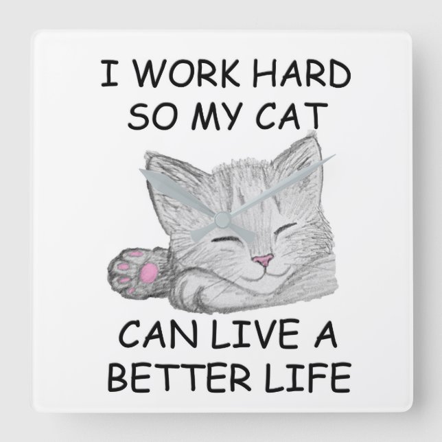 Ich arbeite hart quadratische wanduhr (Vorderseite)