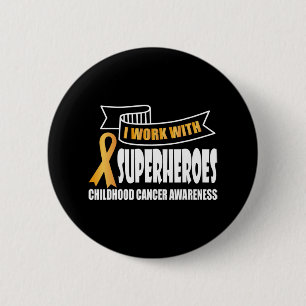 Ich arbeite mit Superhelden Childhood Cancer Ribbo Button