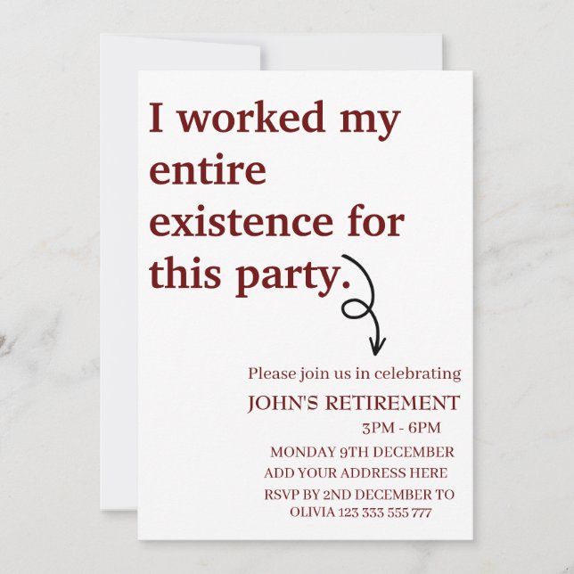 Ich arbeitete meine ganze Existenz für diese Pensi Einladung (Vorderseite)