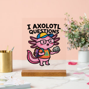 Ich Axolotl Fragen Schulkind hält Stein Neugierde Acrylschild