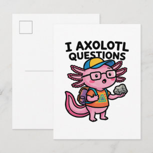Ich Axolotl Fragen Schulkind hält Stein Neugierde Postkarte