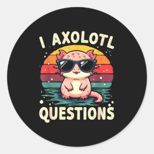 Ich Axolotl Fragen Süß Lustig Retro Sonnenuntergan Runder Aufkleber