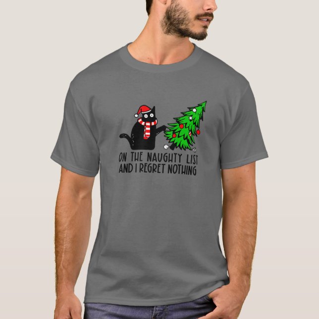 Ich bedauere nichts Black Cat Weihnachtskatze Mama T-Shirt (Vorderseite)