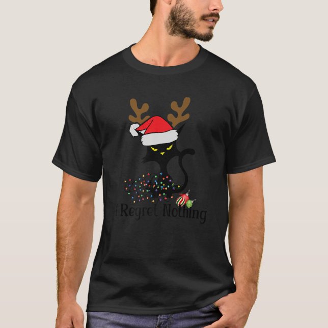 Ich bedauere nichts Katze, die in Weihnachtsbeleuc T-Shirt (Vorderseite)