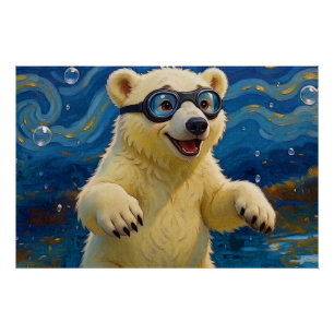 Ich bekam Blasen - Eisbärjunges im Wasser Poster