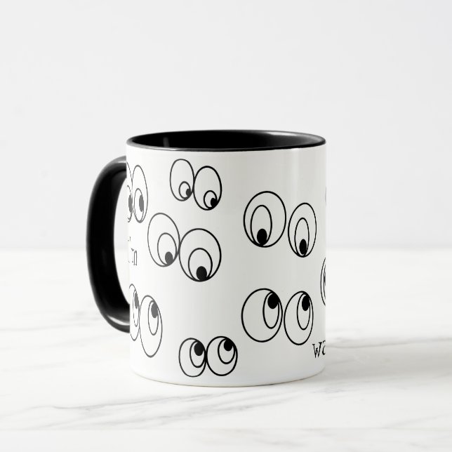 Ich beobachte dich Funny Black and White Eyeballs Tasse (Vorderseite Links)