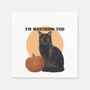 Ich beobachte dich   Schwarze Katze und Orange Pum Serviette
