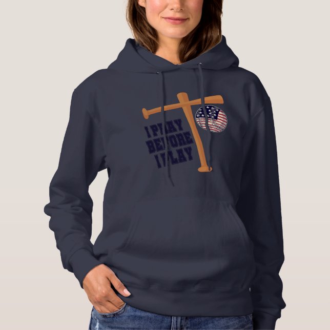 Ich bete, bevor ich Basebal Game spiele Hoodie (Vorderseite)