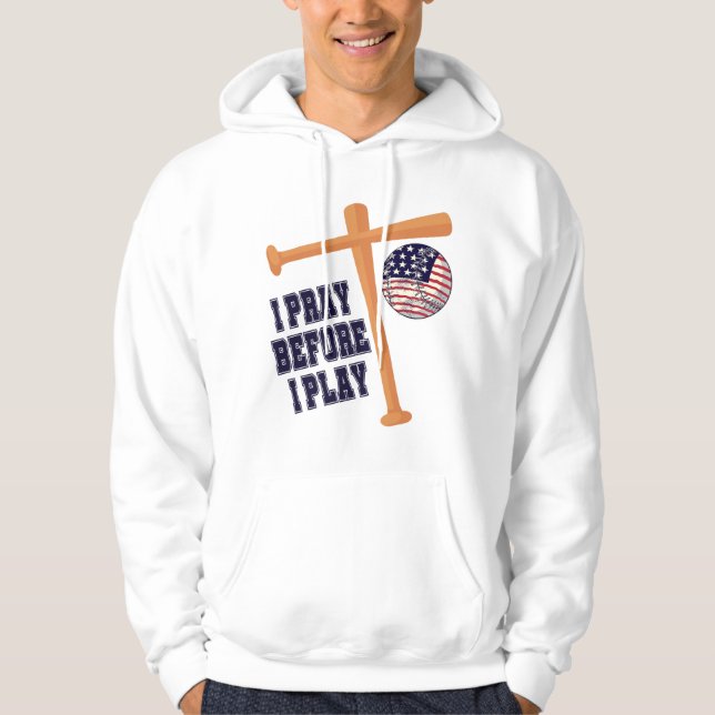 Ich bete, bevor ich Basebal Game spiele Hoodie (Vorderseite)