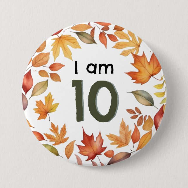 Ich bin 10 Herbstblätter Altersnummernstecker Abze Button (Vorderseite)