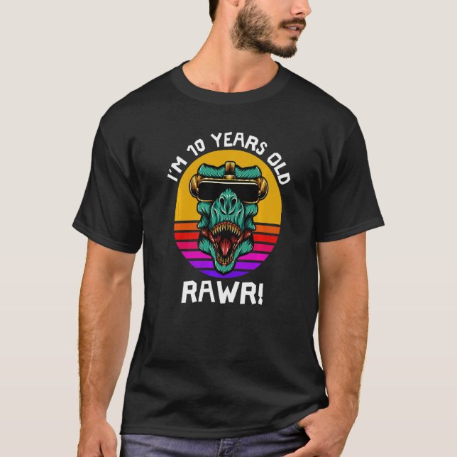 Ich bin 10 Jahre alt Rawr Retro Dinosaurier Sunset T-Shirt (Vorderseite)