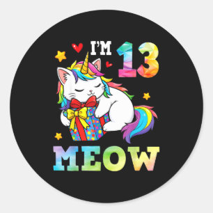 Ich bin 13 Jahre alt Meow Katze Einhorn 13. Geburt Runder Aufkleber