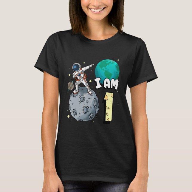Ich bin 1 Raumfahrer Kid Moon Walker 1. Birthda T-Shirt (Vorderseite)