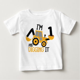 Ich bin 1 und graben es Bau Geburtstag Junge Baby T-shirt
