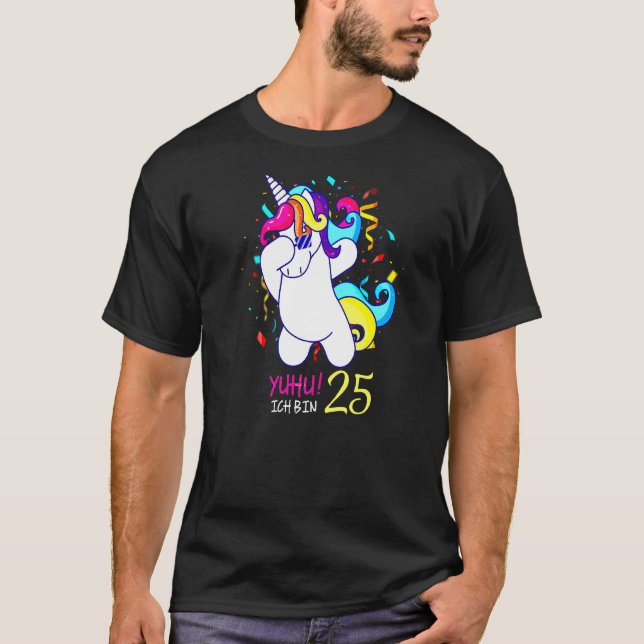 Ich bin 25 Einhorn Tupfen Niedlich 25. Dabbing Uni T-Shirt (Vorderseite)
